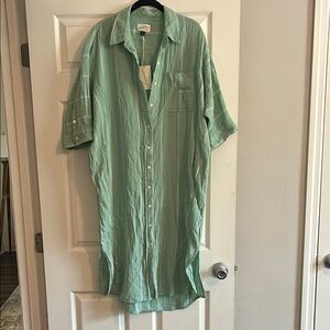 Green Button-Up Shirt Dress
